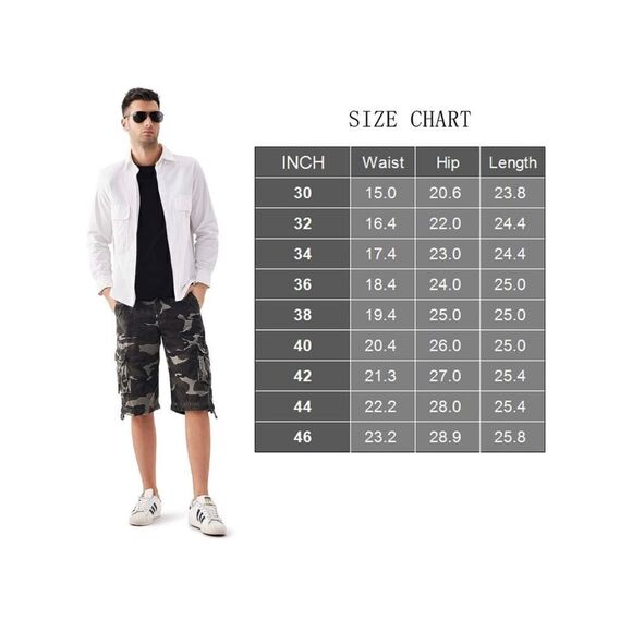Men’s Lightweight Cotton Casual Cargo Shorts Classic Fit Drawstring Short - Picture 9 of 9